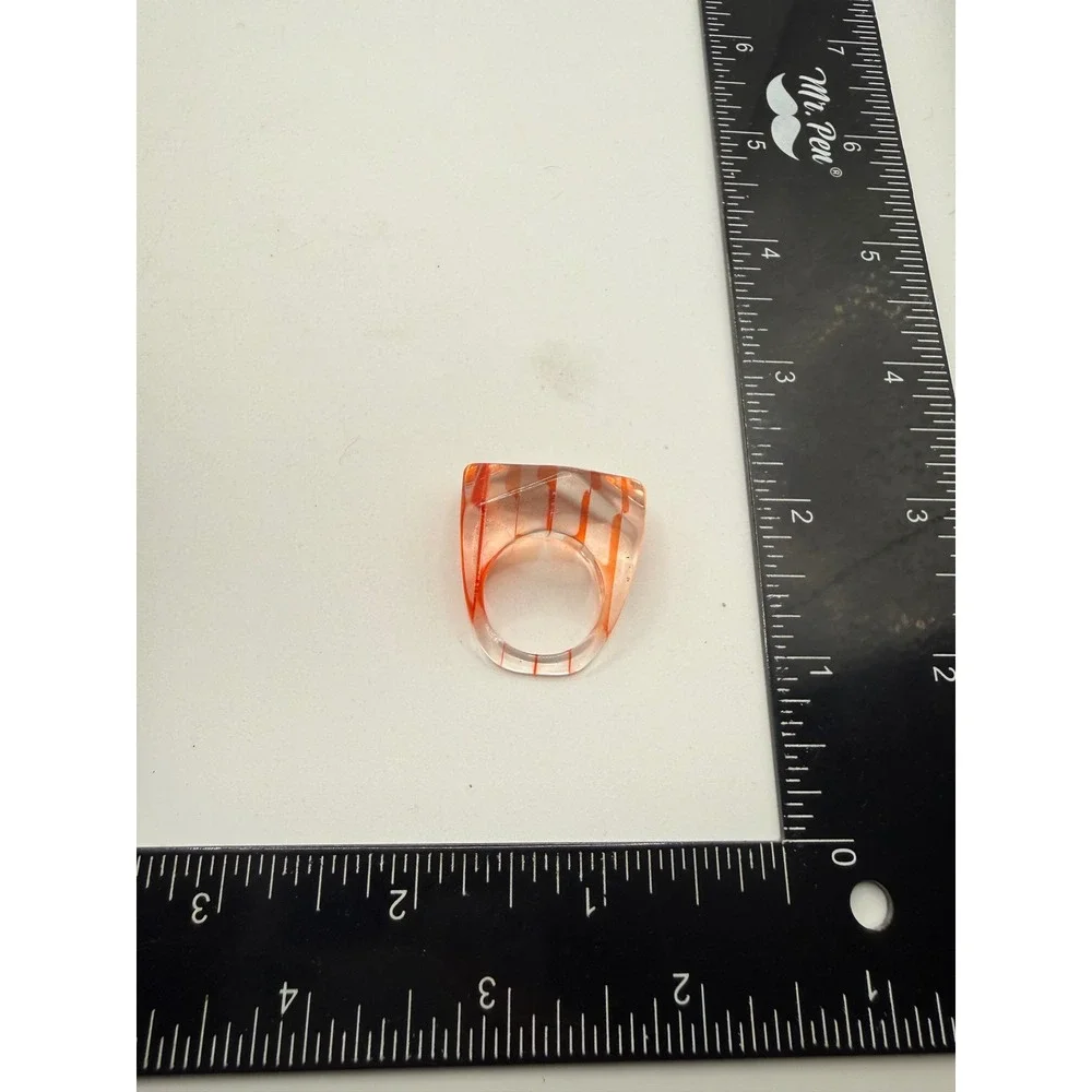 Vintage‎ Chunky Orange Striped Acrylic Resin Statement Ring Size 7 Geometric